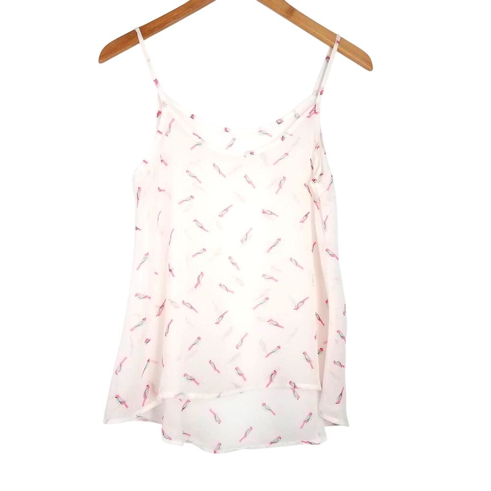 Sheer Tank Top White Little Bird Print